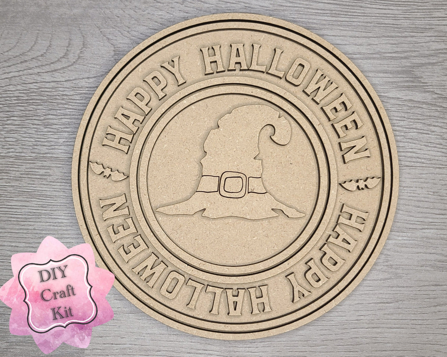 Happy Halloween Witch Decor DIY Paint kit #3089 - Multiple Sizes Available - Unfinished Wood Cutout Shapes