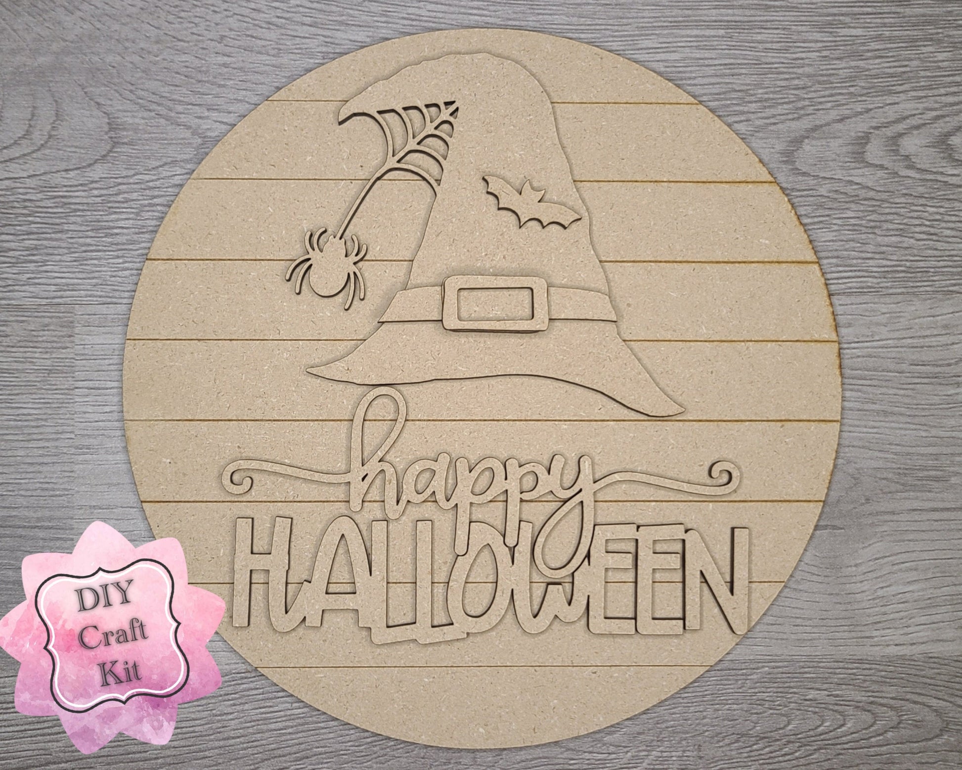 Happy Halloween Witch Decor DIY Paint kit #3042 - Multiple Sizes Available - Unfinished Wood Cutout Shapes