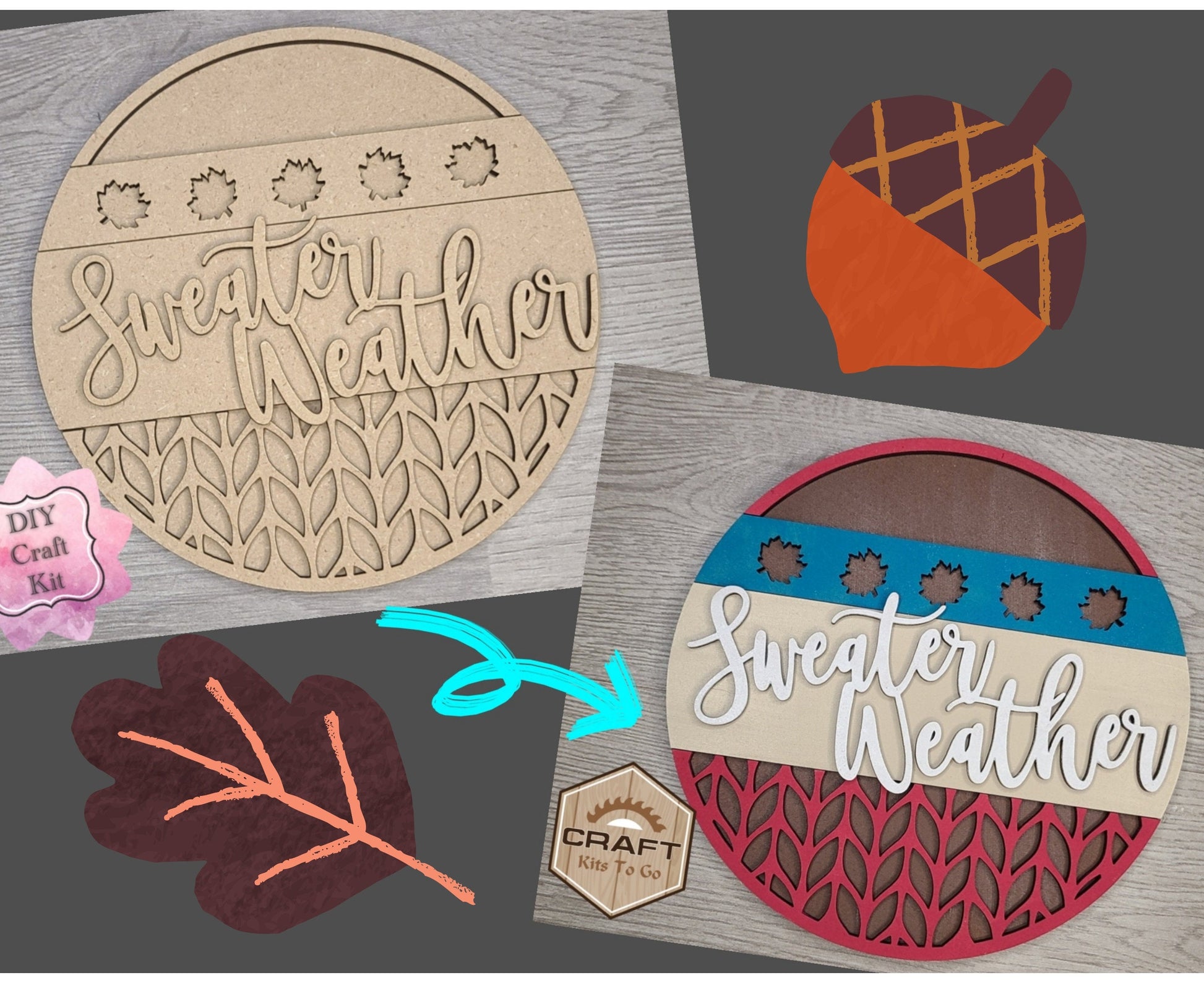 Sweater Weather Autumn Decor Fall colors Decor Porch DIY Paint kit #3102 - Multiple Sizes Available - Unfinished Wood Cutout Shapes