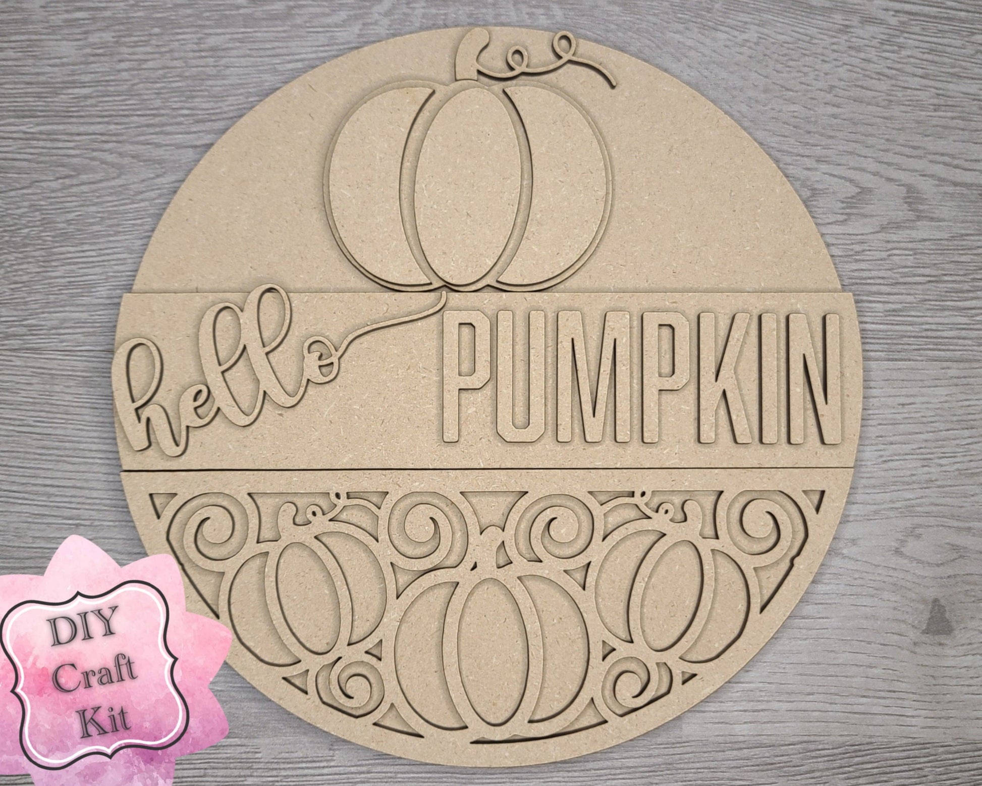 Hello Pumpkin Autumn Decor Fall colors Decor Porch DIY Paint kit #3101 - Multiple Sizes Available - Unfinished Wood Cutout Shapes