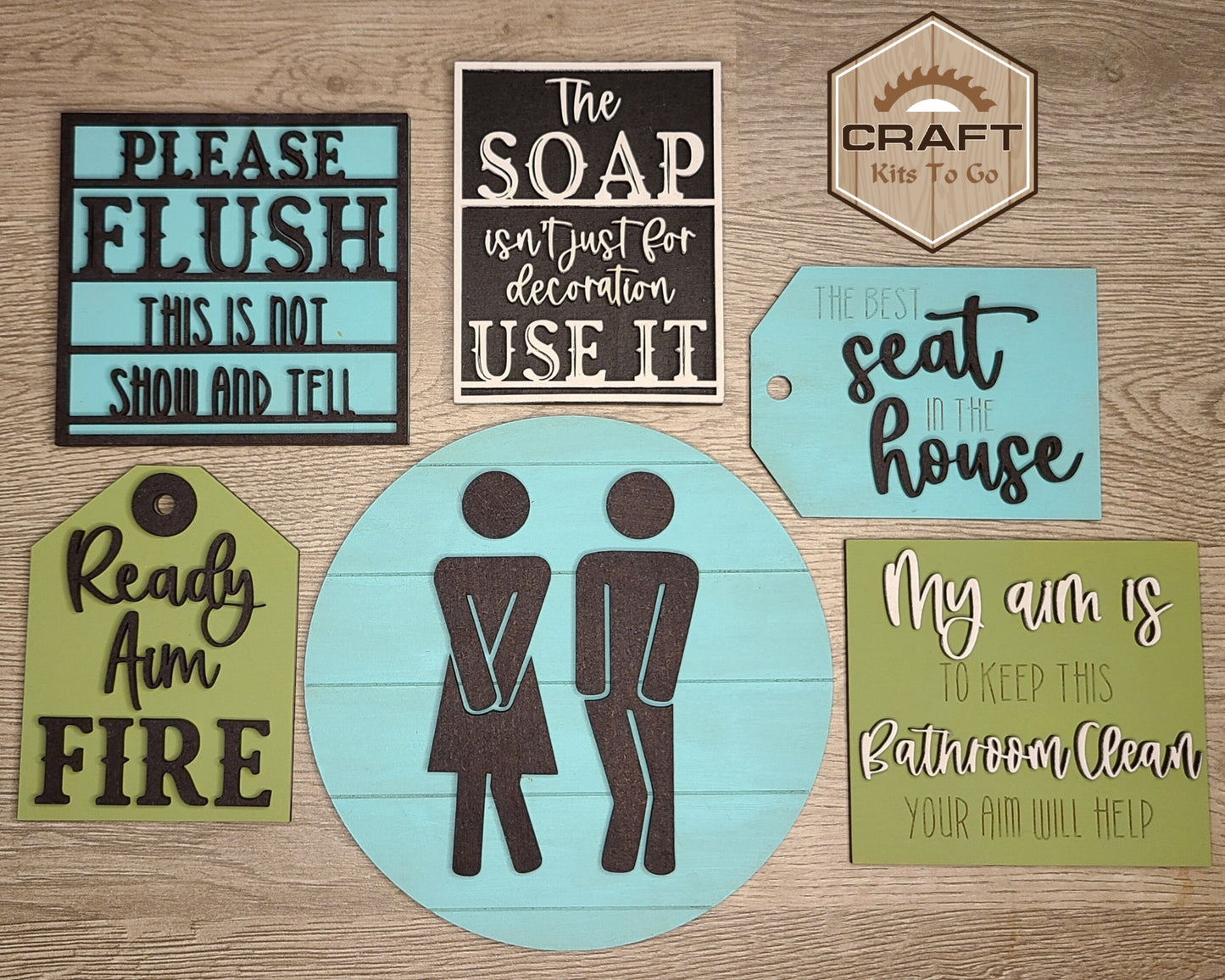 Clean Bathroom Decor Kit DIY Paint kit #2971 - Multiple Sizes Available - Unfinished Wood Cutout Shapes