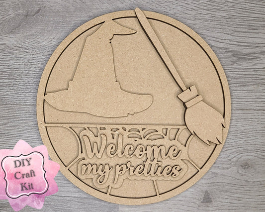 Welcome my pretties Halloween Decor DIY Paint kit #3071 - Multiple Sizes Available - Unfinished Wood Cutout Shapes