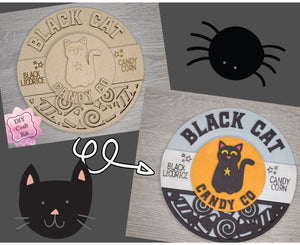 Black Cat Candy Co Halloween Decor DIY Paint kit #3140 - Multiple Sizes Available - Unfinished Wood Cutout Shapes