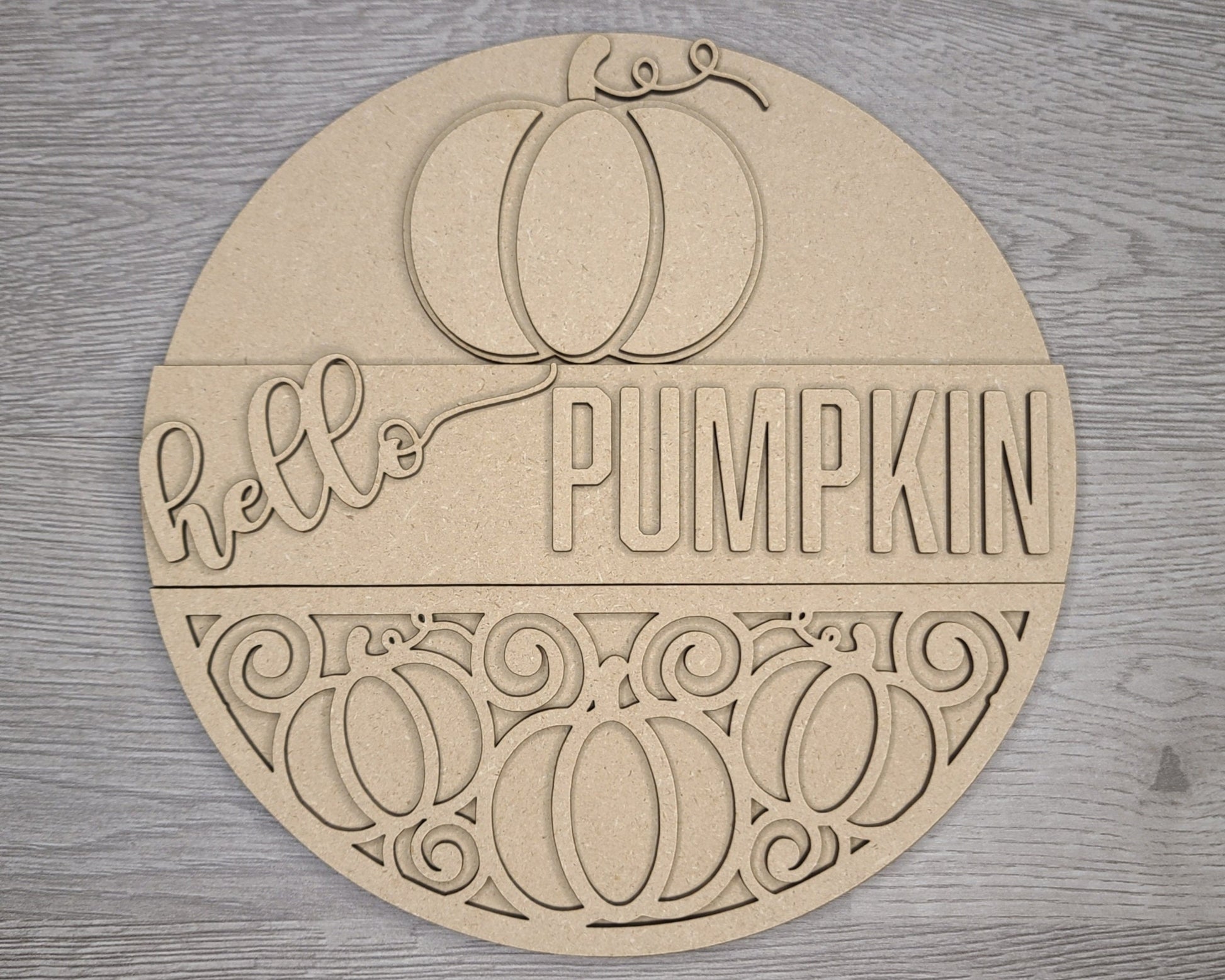 Hello Pumpkin Autumn Decor Fall colors Decor Porch DIY Paint kit #3101 - Multiple Sizes Available - Unfinished Wood Cutout Shapes