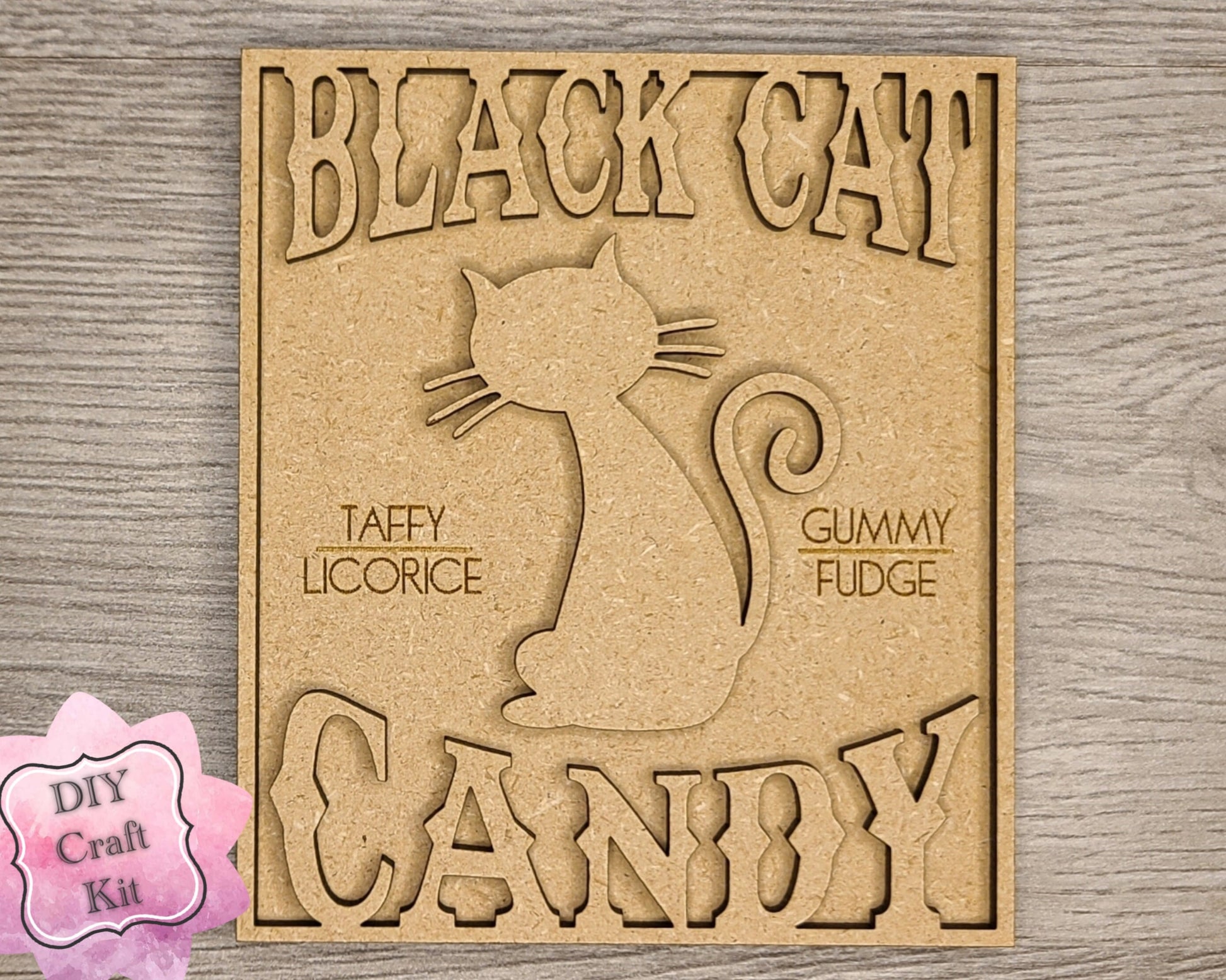 Black Cat Candy Halloween Decor Craft Kit DIY Paint kit #2914 - Multiple Sizes Available - Unfinished Wood Cutout Shapes