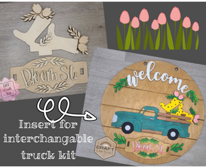 Interchangeable Truck Round -- Spring Boots & Flowers Insert -- Porch Décor DIY Craft Kit Paint Party Kit #200004